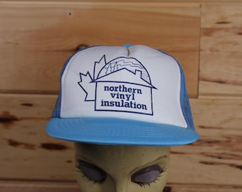 Cappello da camionista vintage Northern Vinyl Insulation Blue Snapback regolabile, taglia per adulti