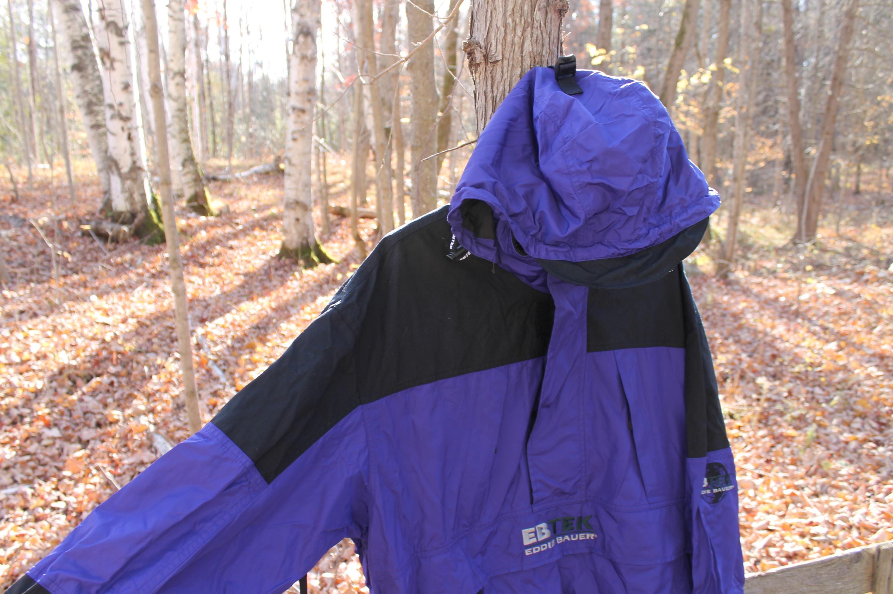 Vintage Eddie Bauer EBTEK Black and Purple Pullover Hooded Jacket