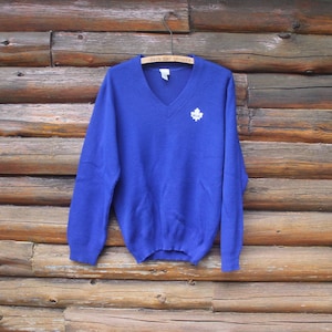 Vintage Toronto Maple Leafs Gardens Mitarbeiter Blau V-Ausschnitt Strickpullover Erwachsenen Größe Medium