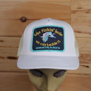 Vintage The Fishther Hole Tackle Shop Weißer Trucker Snapback-Hut Einstellbare Erwachsenengröße