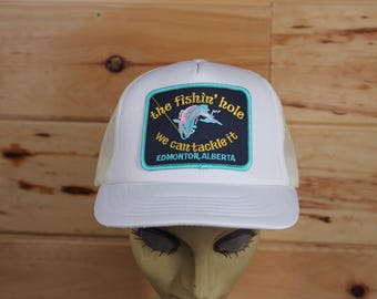 Vintage The Fishther Hole Tackle Shop Weißer Trucker Snapback-Hut Einstellbare Erwachsenengröße