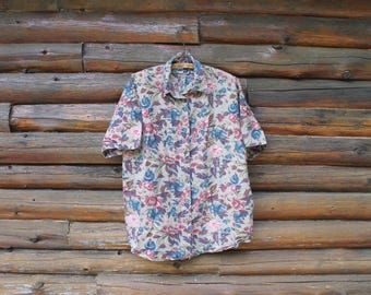 Polo preppy vintage Krazy Kat con estampado floral por todas partes, talla adulto 14/16 XXL