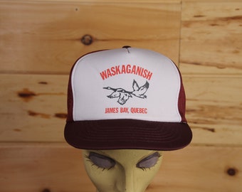 Vintage Maskaganish Cree James Bay Quebec Maroon Trucker Snapback Hat Adjustable Adult Size