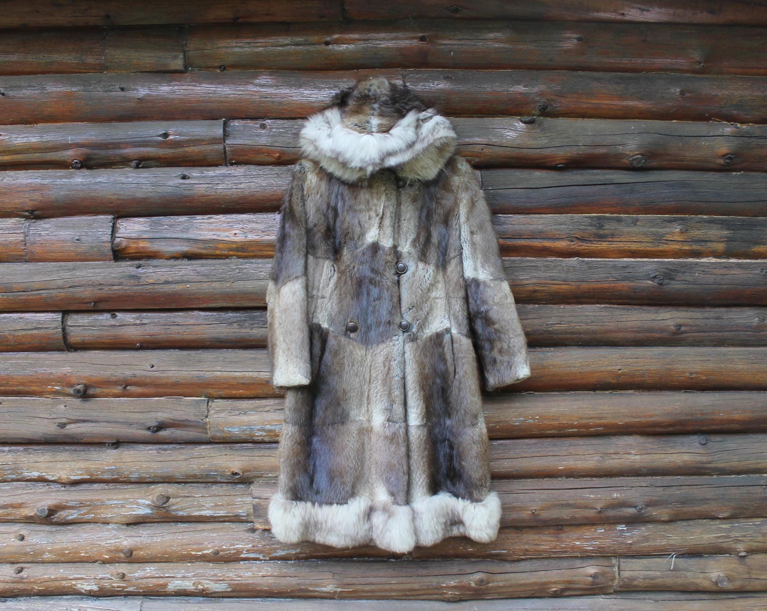Vintage Fur Salon Eatons Fur Coat 3/4 Button up Hooded Adult Size