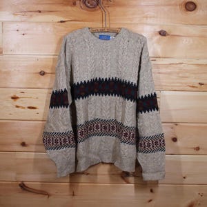 Vintage Lobo by Pendleton Beige Tan Wool Pullover Knit Sweater Adult Size Large