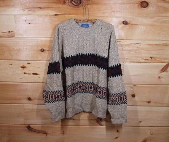 Vintage Lobo by Pendleton Beige Tan Wool Pullover Knit Sweater