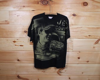 Vintage Jeff Gordon volledig bedrukte Nascar Chase zwart T-shirt volwassen maat Medium
