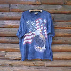 Vintage America USA Bald Eagle Blue 1997 The Mountain Marble Tie Dye T-Shirt Adult Size XL