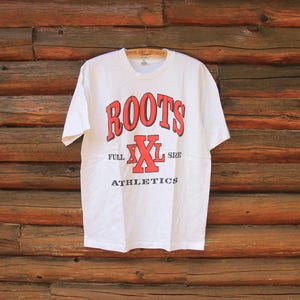 Camiseta blanca de punto simple de Vintage Roots Athletics Canada, talla grande para adultos