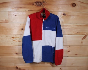 Vintage Fila Deep Pile Colour Block Fleece Full Zip Light Jacket Adult Size Small