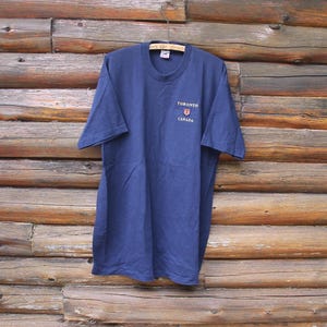 Camiseta azul de punto simple con recuerdo del escudo bordado de Toronto, Canadá, talla para adulto XXL