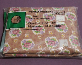 Vintage New In Package Sears Perma-Prest No Iron Double Fitted Bed Sheet Striped