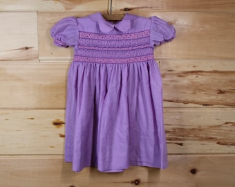 Vintage Girls Toddler Purple Summer Dress With Embroidery Collared