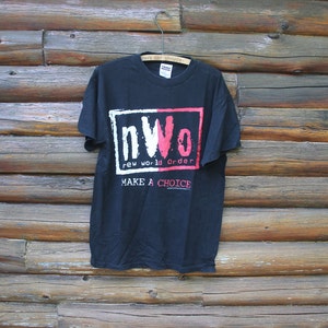 Vintage 1998 NWO New World Order Make A Choice WCW Wrestling Black T-Shirt Adult Size Large
