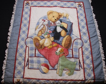 Vintage Cute Teddy Bear Themed Baby Crib Blanket