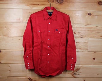 Vintage Wranger Pearl Snap Button Front Collared Preppy Long Sleeve Western Shirt Adult Size Medium (fits XL)
