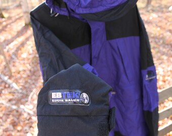 Vintage Eddie Bauer EBTEK Black and Purple Pullover Hooded Jacket