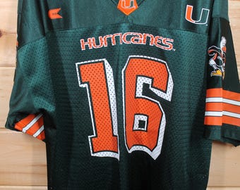 Vintage Miami Hurricanes NCAA College Football Green Jersey Adult