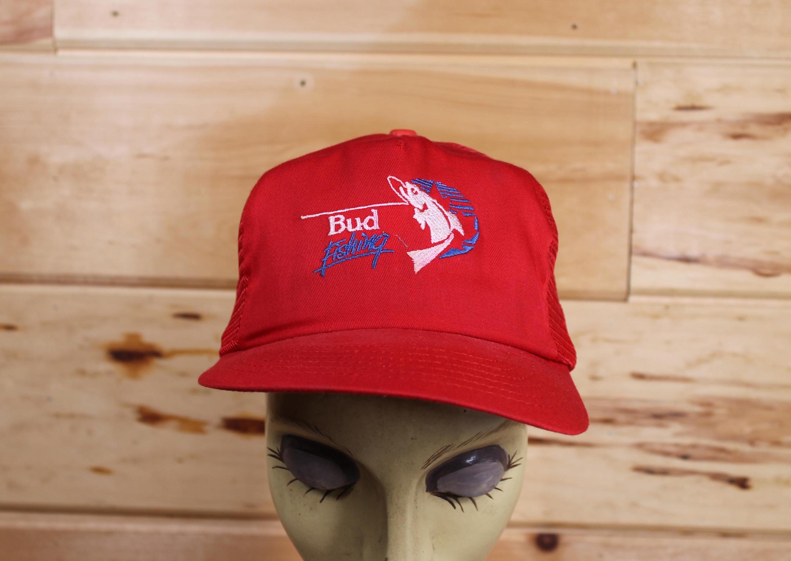 Vintage Bud Budweiser Fishing Red Trucker Snapback Hat Adjustable