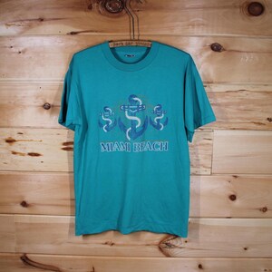 Vintage Miami Beach Teal Green Boat Anchors Single Stitch T-Shirt Adult Size Medium
