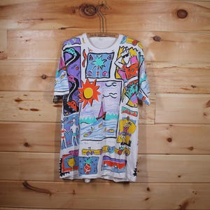 Camiseta vintage con estampado artístico funky y divertido de verano de Marci Lipman, talla XL para adultos