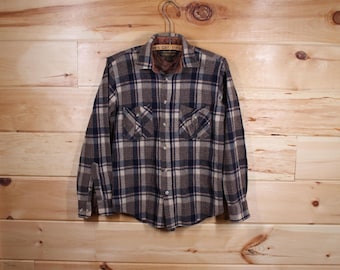 80s Era Eddie Bauer Wool Hunting Jacket Blue Plaid Size Medium