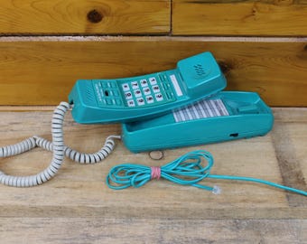 Vintage Teal Home Telephone Push Button Retro Funky