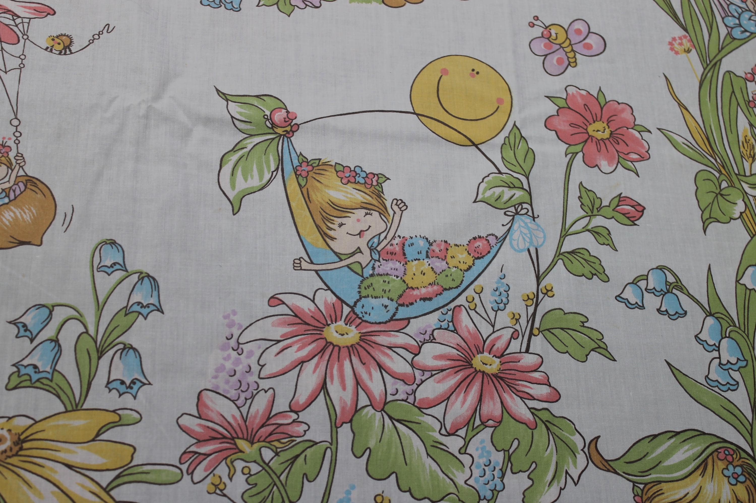 Vintage Herself the Elf 1982 Cute Fairy Flat Bed Sheet Double