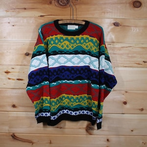 Vintage Chapel Hill Funky Retro Pattern Pullover 3D Knit Sweater Adult Size Large
