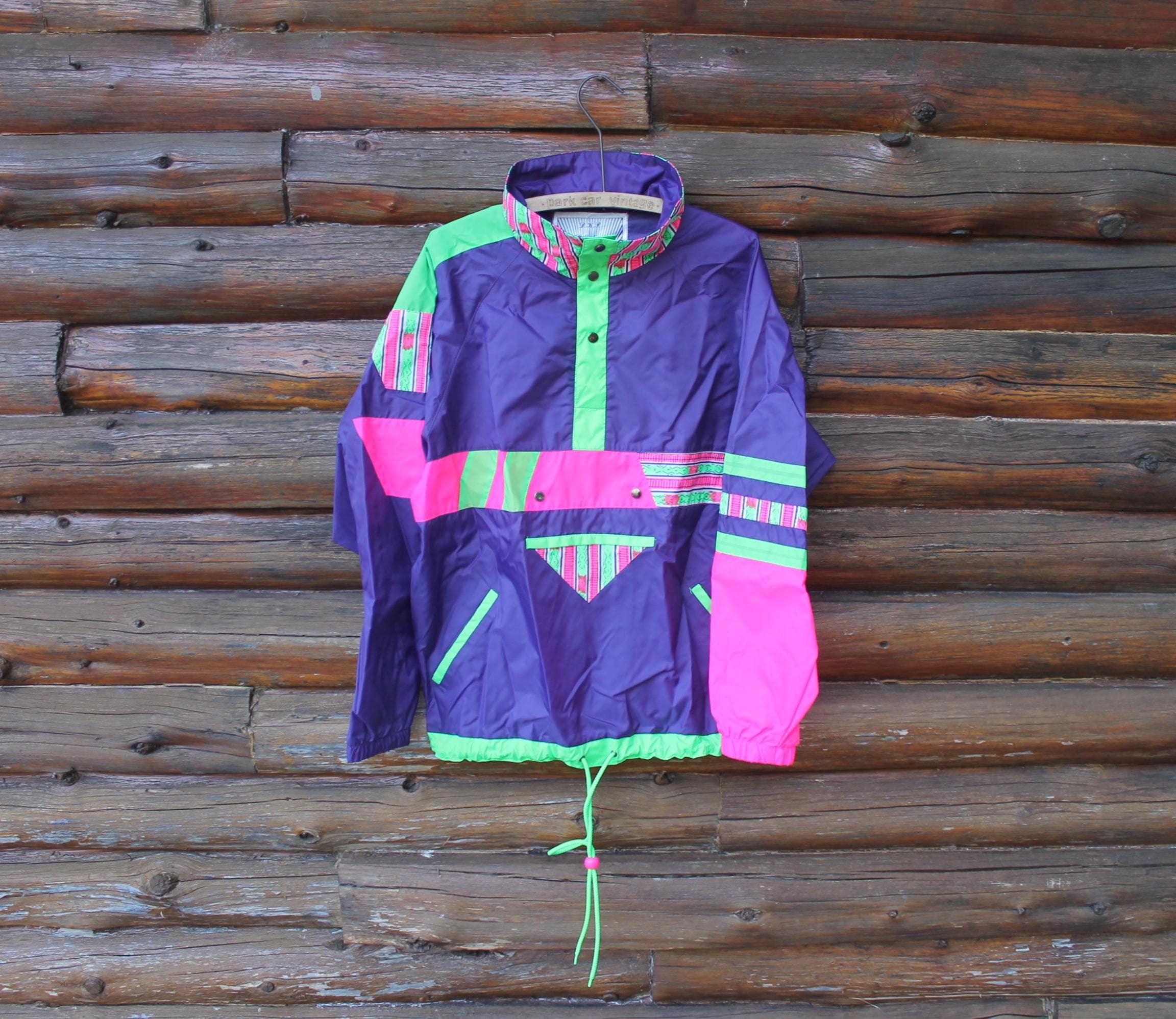 Vintage Purple With Neon Pullover Retro Light Jacket Adult Size