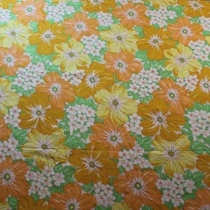 Vintage Hippie Orange, Gult och Grönt Blommönster Dubbelt Platt Lakan