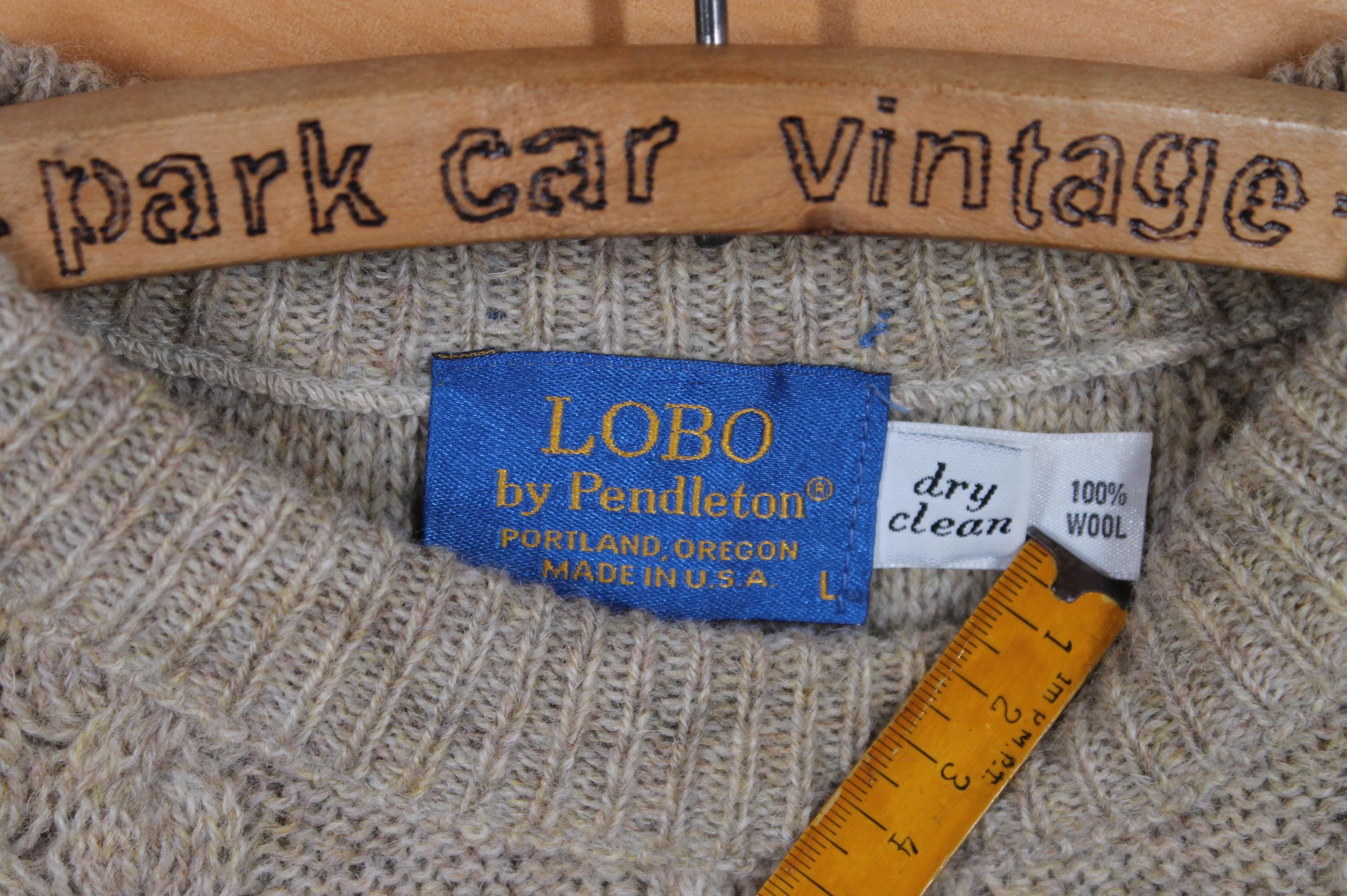 Vintage Lobo by Pendleton Beige Tan Wool Pullover Knit Sweater 