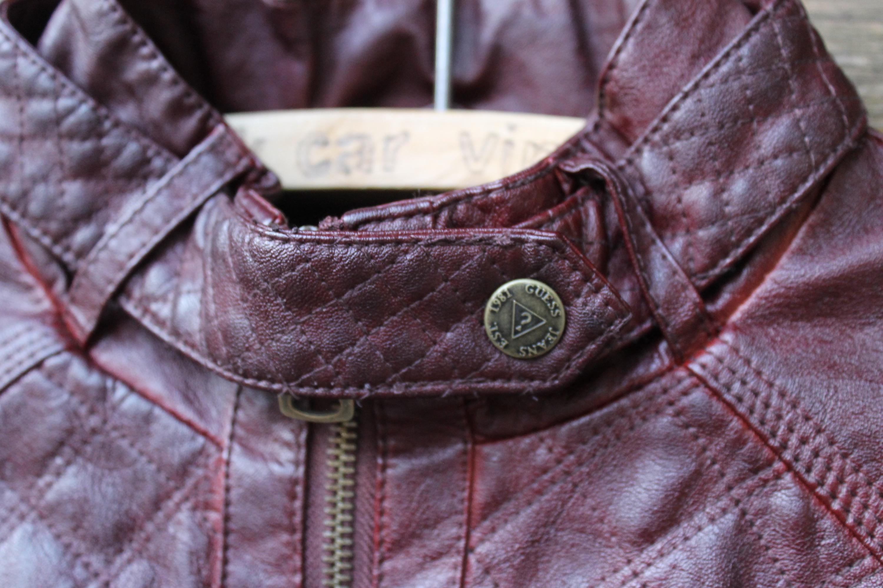Vintage Y2K Women's Guess Los Angeles Maroon Quilted Faux Leather