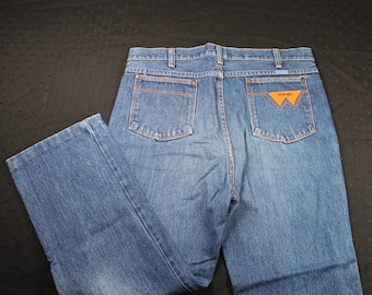 Pantalones vaqueros azules de algodón Wrangler vintage, talla para adultos, 36 x 34, fabricados en Canadá, estilo vaquero occidental