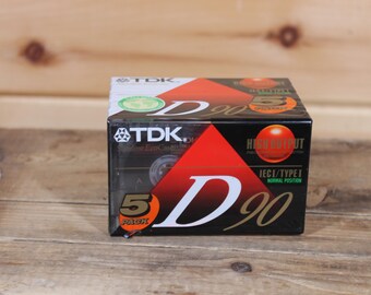 Lote de 5 casetes de audio en blanco TDK D90 de alto rendimiento de 90 minutos de la época, nuevos y sellados