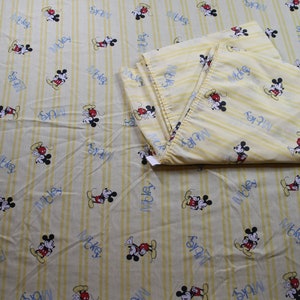 Vintage Disney Mickey Mouse Yellow Flat And Fitted Twin Bed Sheet Set
