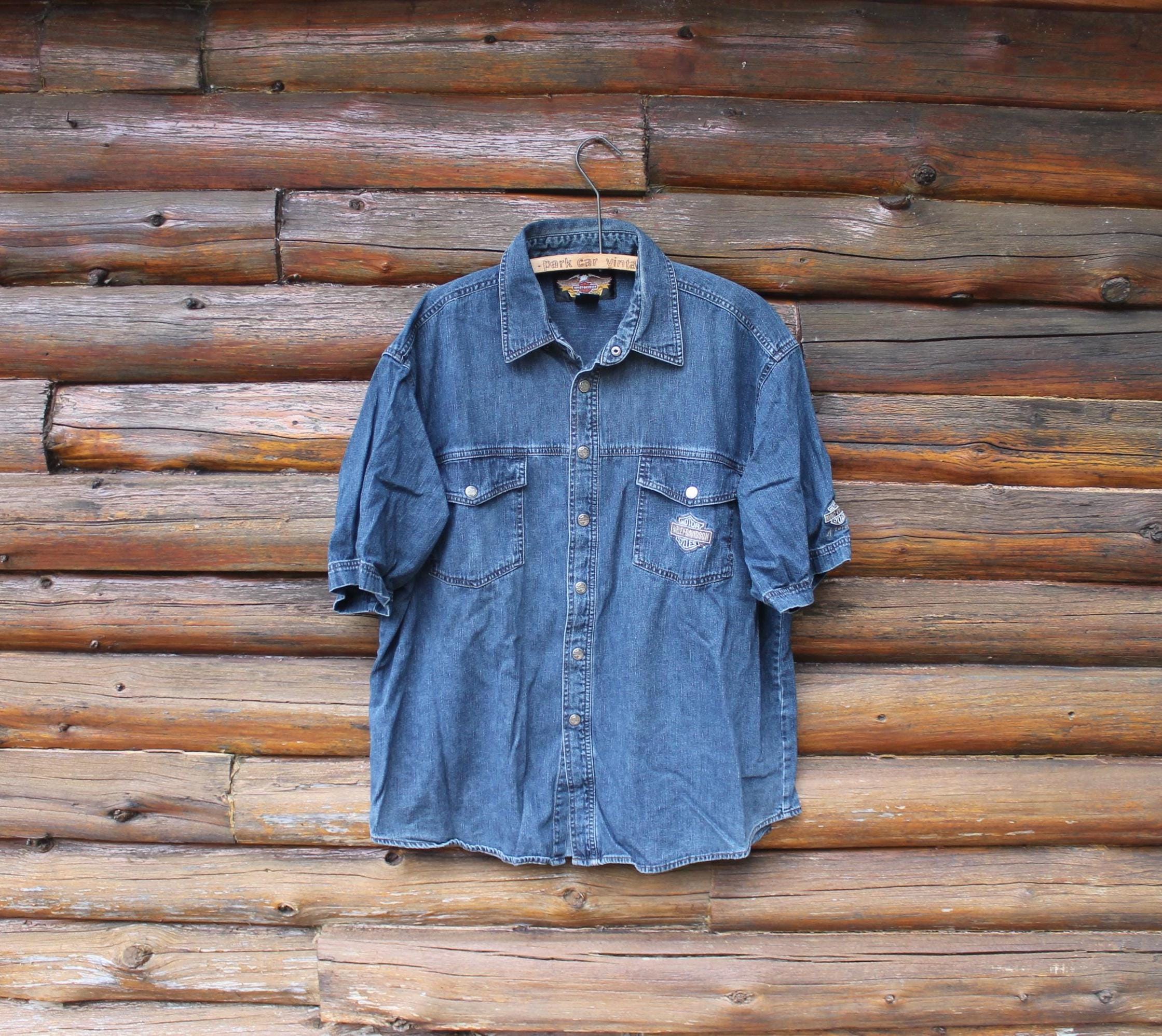 Vintage Harley Davidson Denim Shirt, Button Front, Adult XXL - Etsy