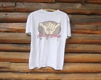 Vintage Hang Loose Maui Surf Surfing wit T-shirt met enkele steek volwassen maat Large