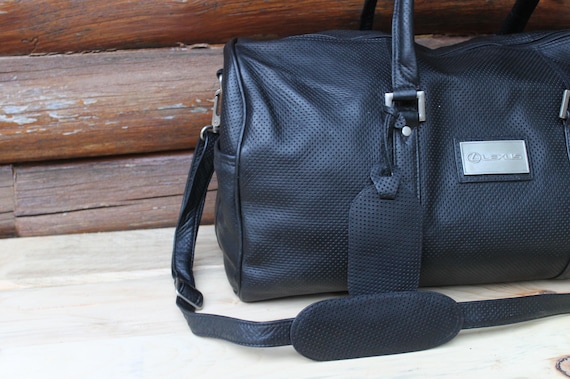 Vintage Lexus Black Leather Duffle Travel Gym Bag - Etsy