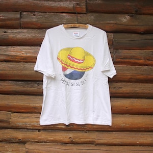 Vintage Pepsi Si Si Cola Soda Pop Promo Sombrero White T-Shirt Adult Size XL