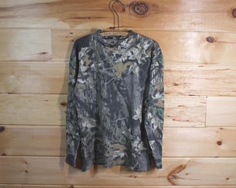 Vintage Mossy Oak Outdoor Hunting Camouflage Long Sleeve T-Shirt Adult Size Large