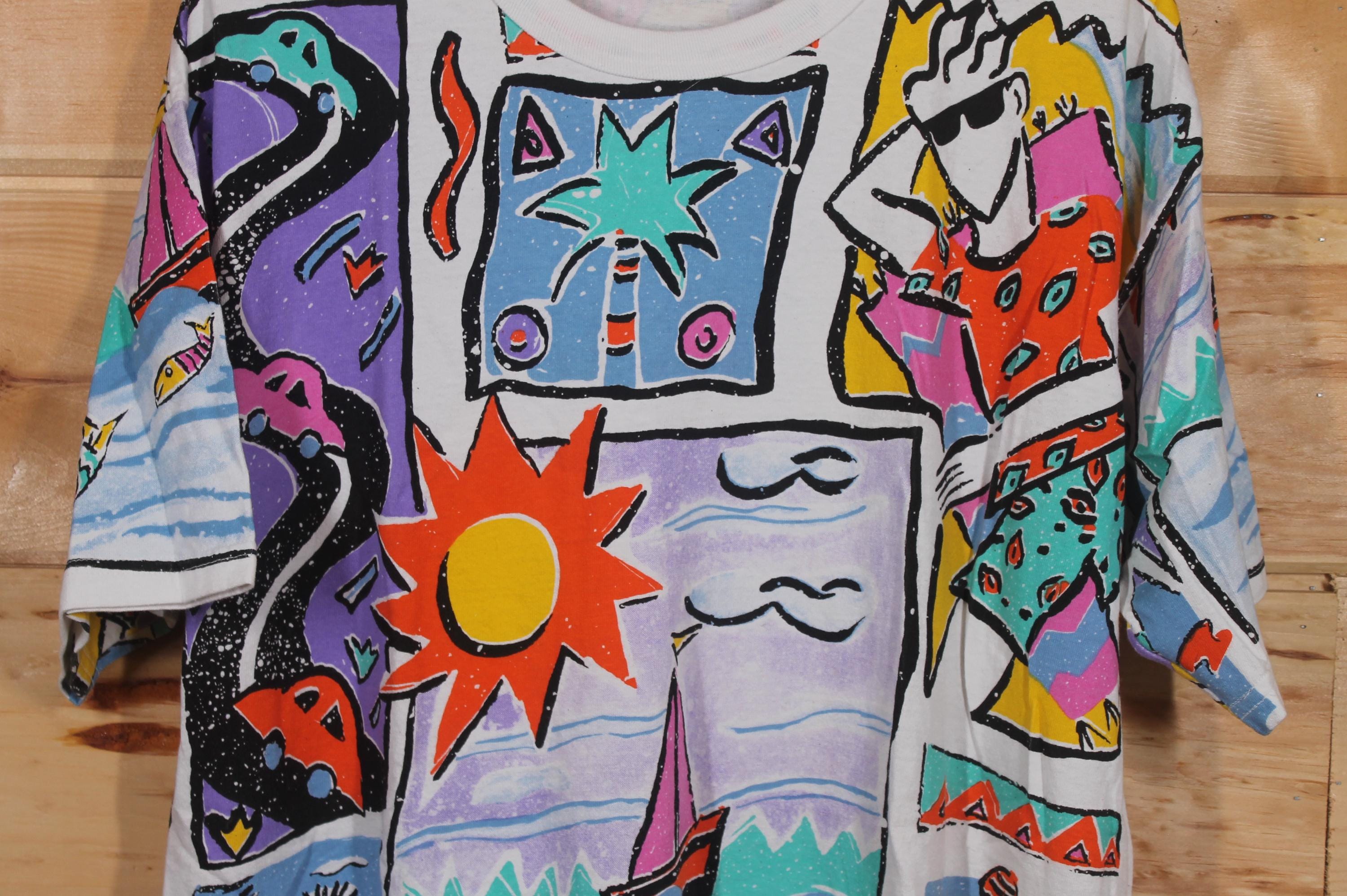 Vintage Marci Lipman Summer Fun Funky Art All Over Print T-shirt