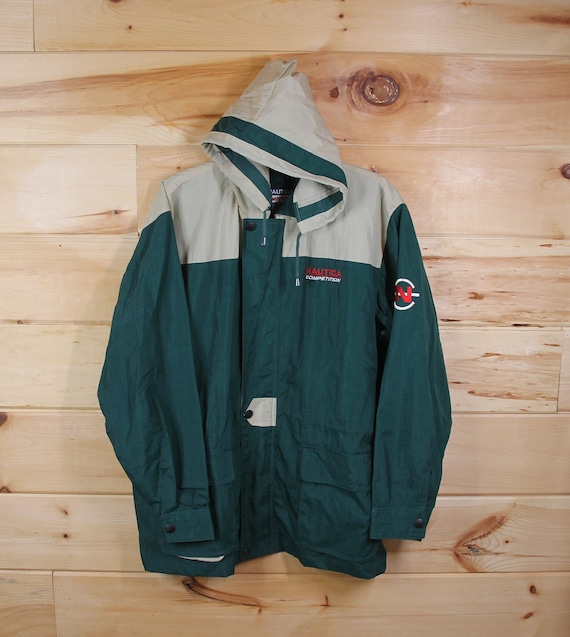Vintage Nautica Competition Sailboat Green and Beige Full Zip Hooded Jacket Adult Size Large Etsy