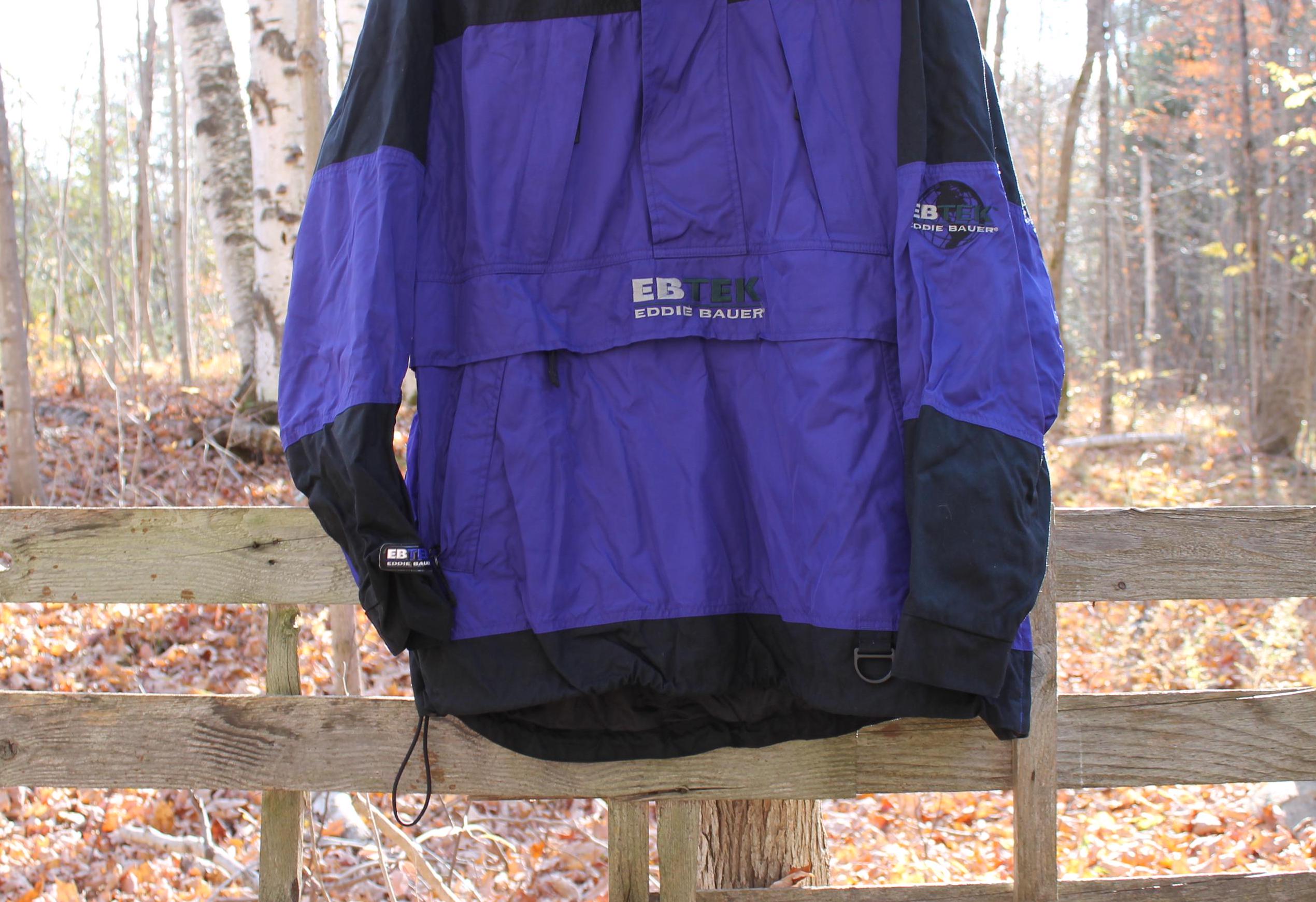 Vintage Eddie Bauer EBTEK Black and Purple Pullover Hooded Jacket