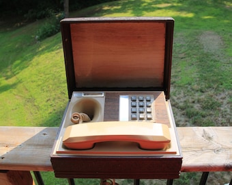 Vintage Home Telephone Hidden In Wooden Storage Box Deco-Tel Retro Home Office Decor