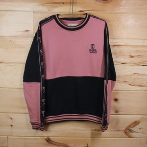Vintage Karl Kani Pink and Black Spell Out Down Sleeve Sweatshirt Adult Size Large