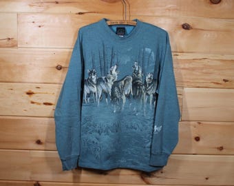 Vintage Wolfsrudel Heulen Wölfe Lebensraum Doppelseitig Natur Sweatshirt Erwachsene Größe Groß