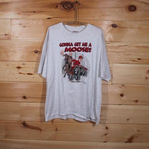 Vintage Gonna Get Me A Moose Hunting Hunter Funny White T-Shirt Adult Size XL