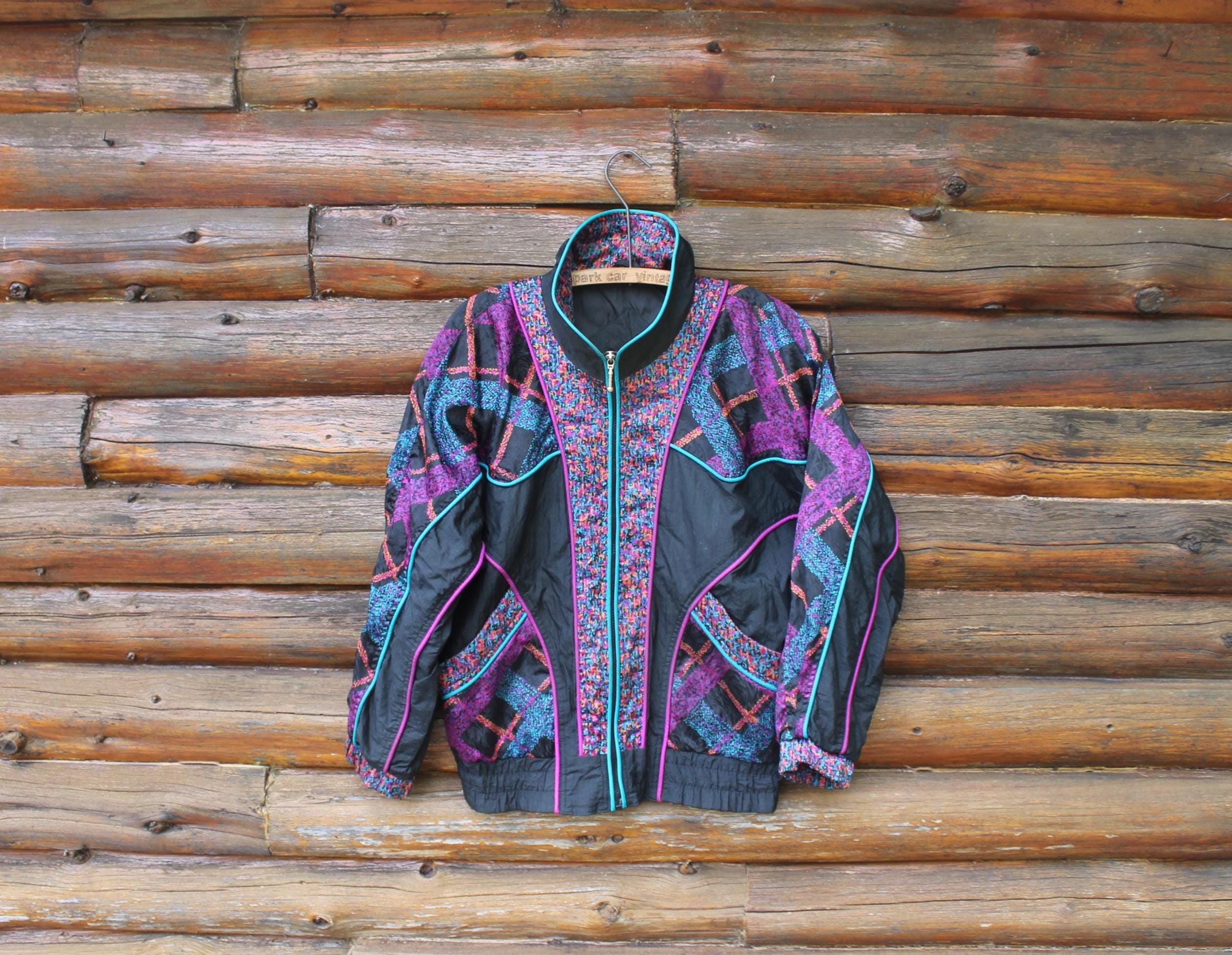 Vtg East West 80's 90's Puffer Jacket M Neon Color Block Hip
