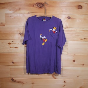 Vintage Disney Mickey & Minnie Mouse Front Pocket Purple T-Shirt Adult Size XL